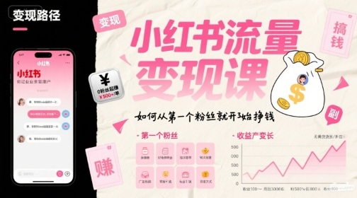 小红书流量变现课，如何从第一个粉丝就开始挣钱-777网创网