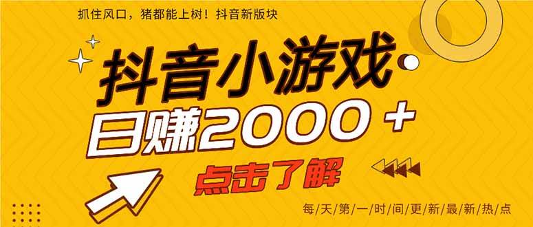 (14319期)抖音小游戏,最新风口项目,亲测单游戏2000+感兴趣点击了解。-777网创网