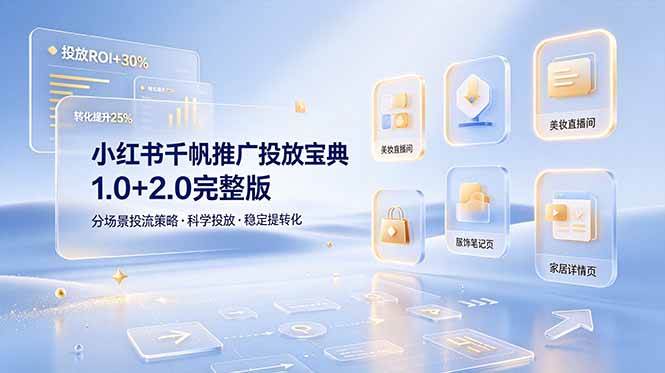(19088期)小红书千帆推广投放宝典1.0+2.0完整版,分场景投流策略,帮助商家科学投放稳定提转化-777网创网