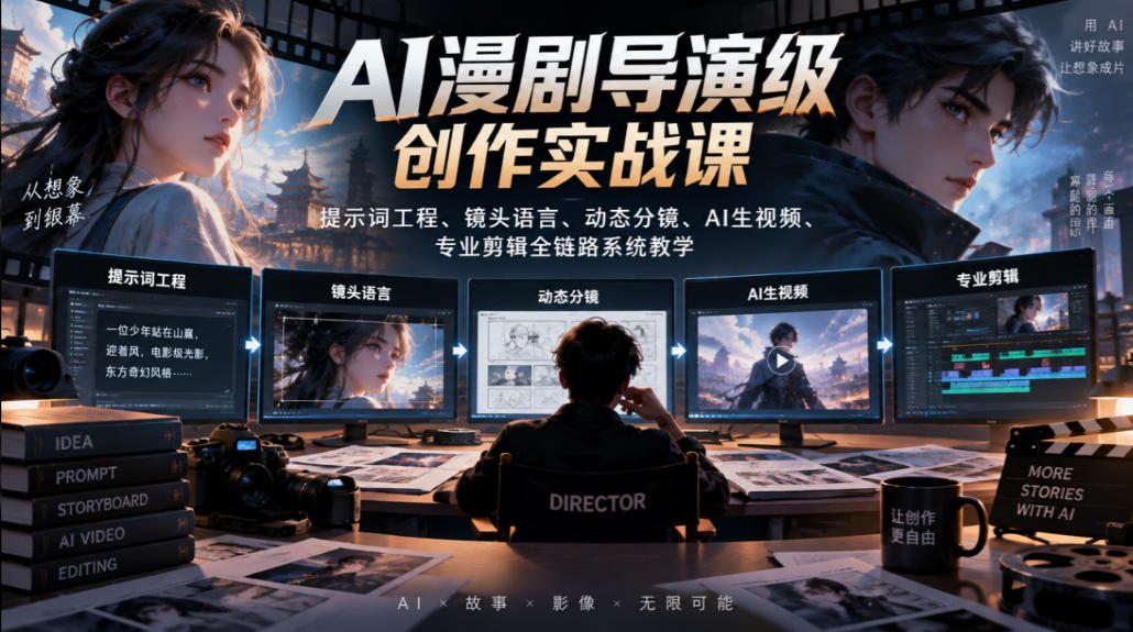 AI漫剧导演级创作实战课|提示词工程、镜头语言、动态分镜、AI生视频、专业剪辑全链路系统教学-777网创网