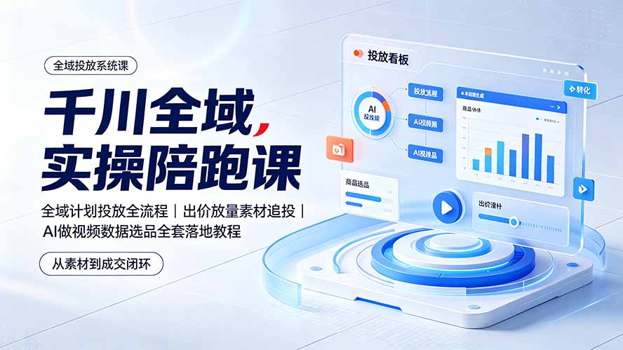 千川全域实操陪跑课：全域计划投放全流程｜出价放量素材追投｜AI做视频数据选品全套落地教程-777网创网