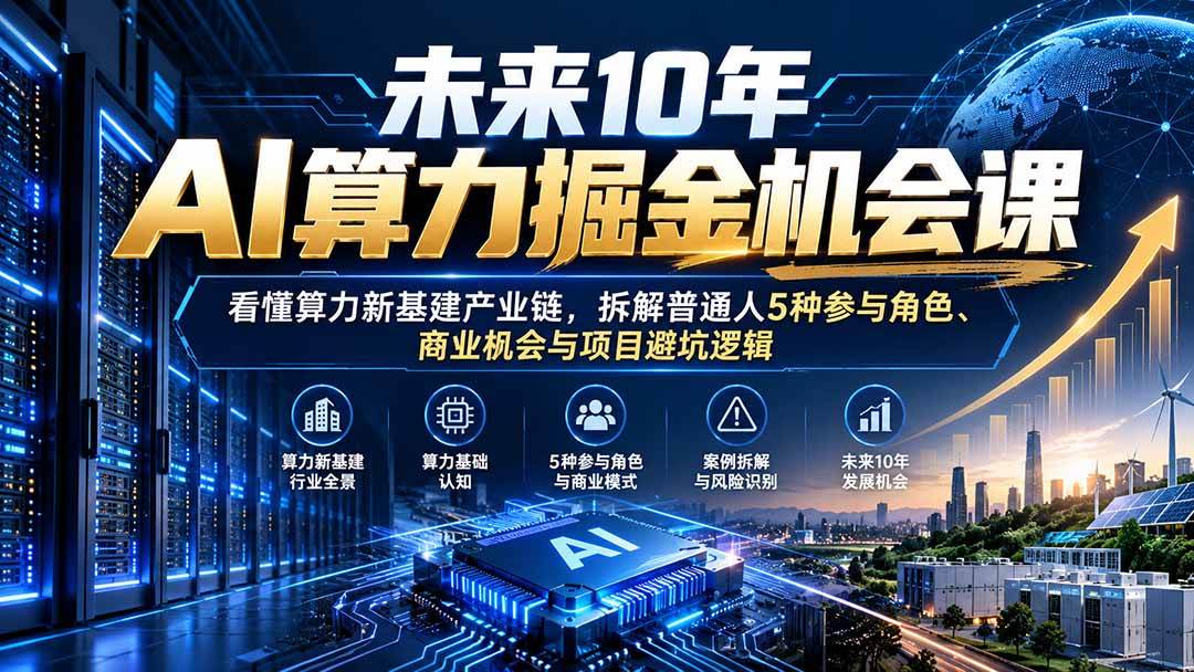 （20825期）未来10年AI算力掘金机会课：看懂算力新基建产业链，拆解普通人5种参与角色、商业机会与项目避坑逻辑-777网创网