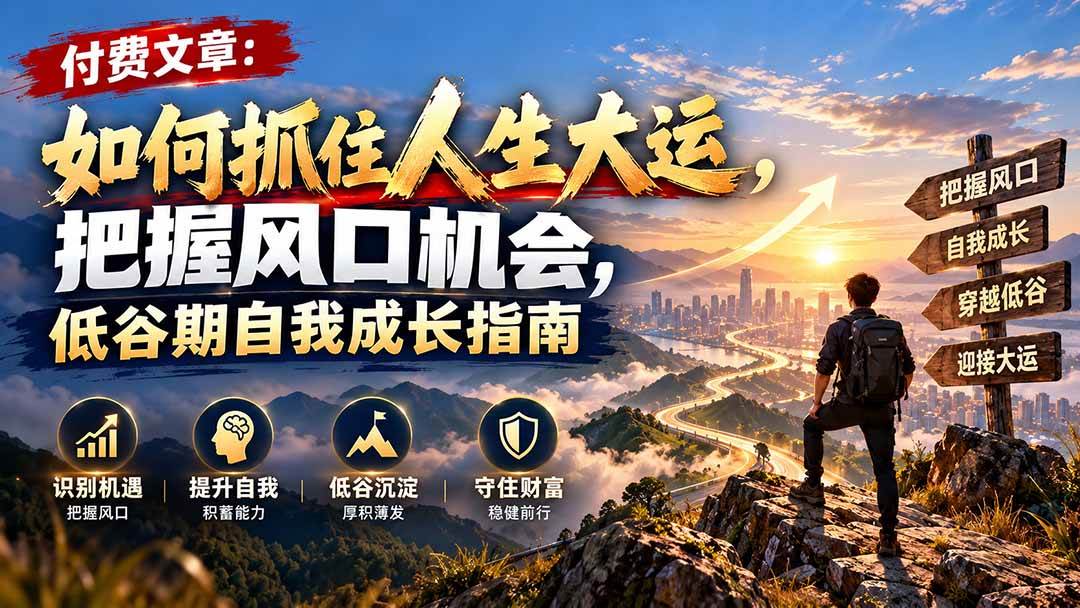 （20942期）付费文章：如何抓住人生大运，把握风口机会，低谷期自我成长指南-777网创网