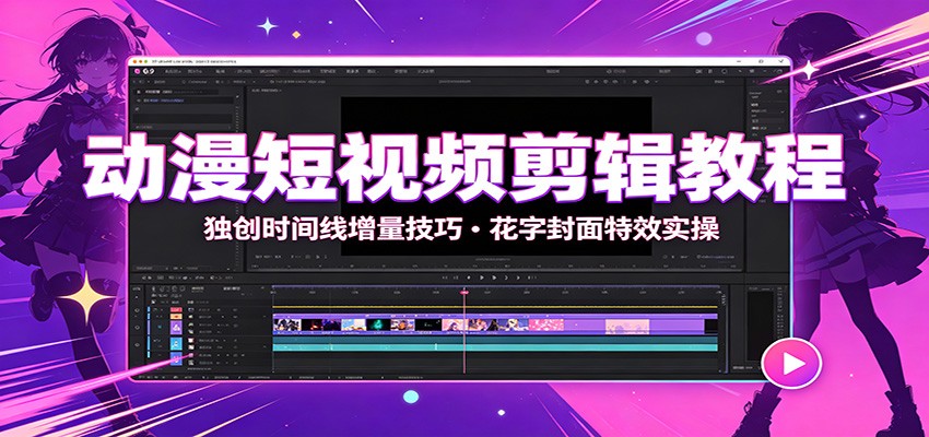 动漫短视频剪辑教程：独创时间线增量技巧，花字封面特效实操-777网创网