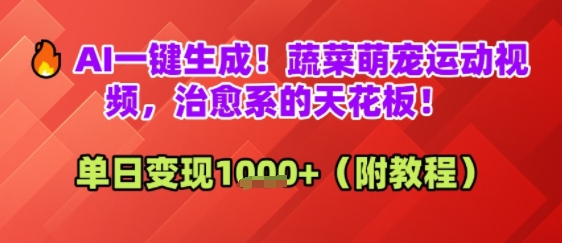 AI一键生成!蔬菜萌宠运动视频,治愈系的天花板!单日变现多张-777网创网