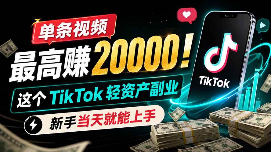 (19457期)单条视频最高赚 20000!这个 TikTok 轻资产副业,新手当天就能上手 (19457期)单条视频最高赚 20000!这个 TikTok 轻资产副业,新手当天就能上手