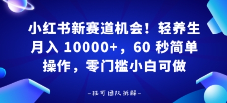小红书新赛道机会，轻养生月入 1w，60 秒简单操作，带货接广都可以，零门槛小白可做-777网创网