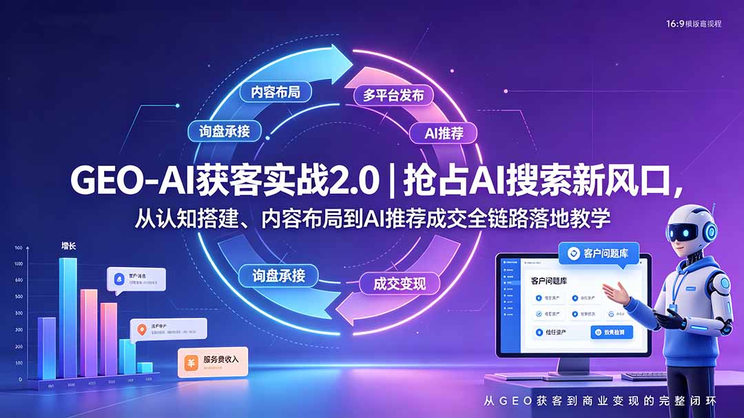 GEO-AI获客实战|抢占AI搜索新风口,从认知搭建、内容布局到AI推荐成交全链路落地教学-777网创网