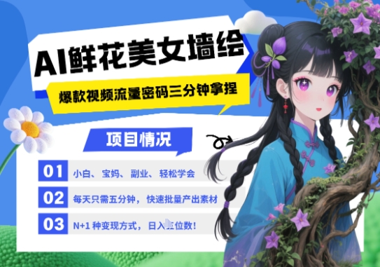 AI+墙绘+美女+鲜花,2025最火流量密码,小白三分钟学会,N种变现渠道,月入五位数-777网创网
