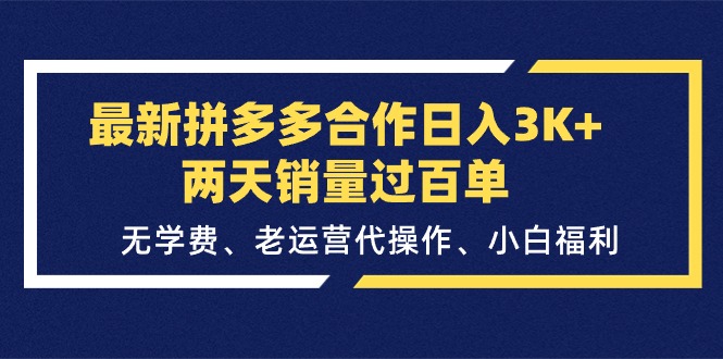 (11291期)最新拼多多合作日入3K+两天销量过百单,无学费、老运营代操作、小白福利-777网创网