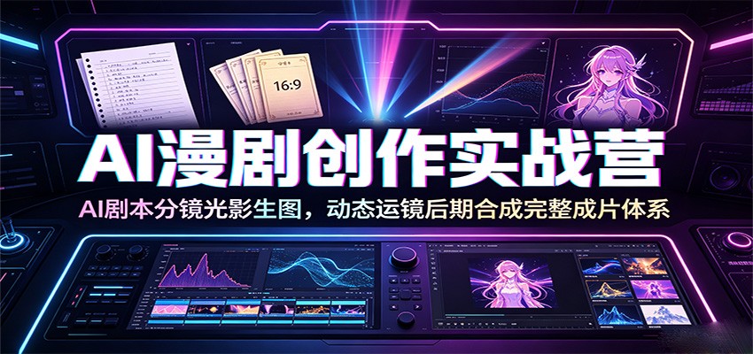 AI漫剧创作实战营:AI剧本分镜光影生图,动态运镜后期合成完整成片体系-777网创网