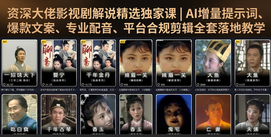 资深大佬影视剧解说精选独家课|AI增量提示词、爆款文案、专业配音、平台合规剪辑全套落地教学-777网创网