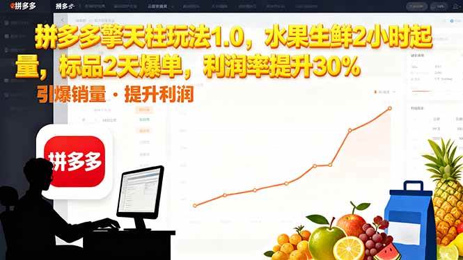 （16429期）拼多多 擎天柱玩法1.0，水果生鲜2小时起量，标品2天爆单，利润率提升30%-777网创网