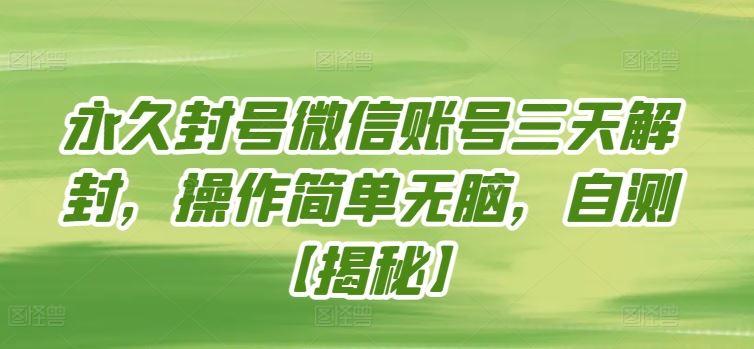 永久封号微信账号三天解封，操作简单无脑，自测【揭秘】-777网创网