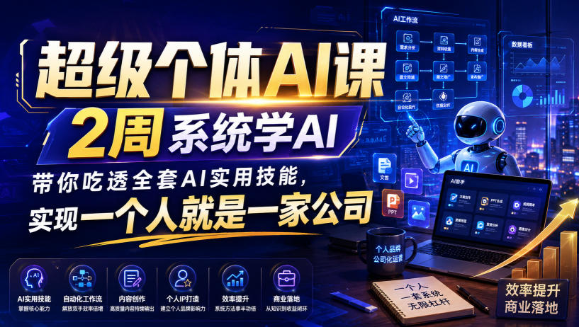 超级个体AI课，2周系统学AI，带你吃透全套AI实用技能，实现一个人就是一家公司-777网创网