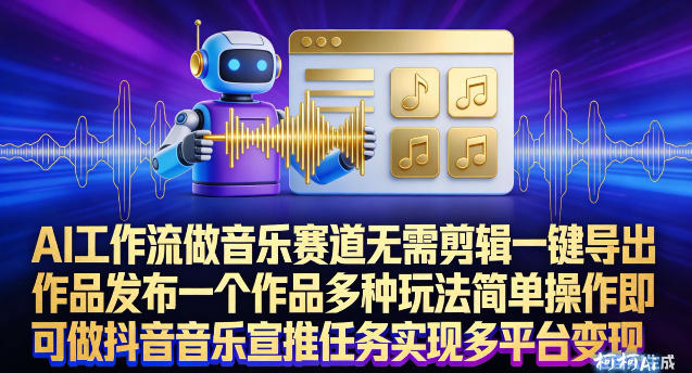 AI工作流做音乐赛道，无需剪辑，一键导出作品发布，一个作品多种玩法，简单操作即可做抖音音乐宣推任务-777网创网