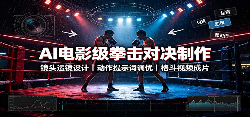 AI电影级拳击对决制作：镜头运镜设计，动作提示词调优，格斗视频成片-777网创网