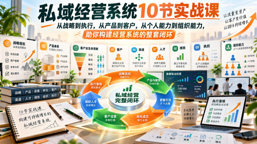 私域经营系统10节实战课,从战略到执行,从产品到客户,从个人能力到组织能力,助你构建经营系统的整套闭环-777网创网