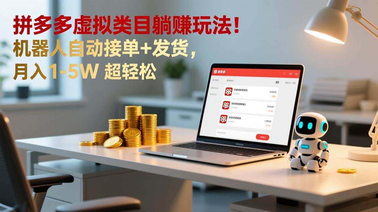 多多虚拟类目躺赚玩法!机器人自动接单+发货,月入 1-5W 超轻松-777网创网