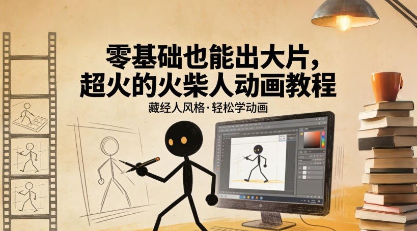 零基础也能出大片,超火的火柴人动画教程(藏经人风格)-777网创网