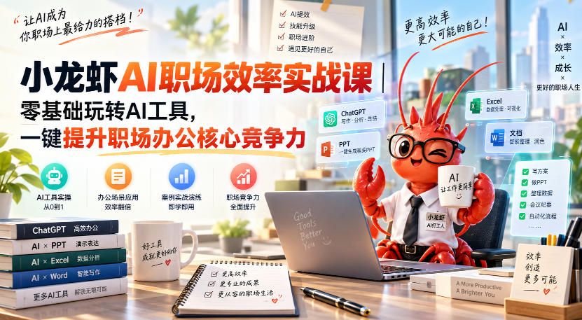 小龙虾AI职场效率实战课|零基础玩转AI工具,一键提升职场办公核心竞争力-777网创网