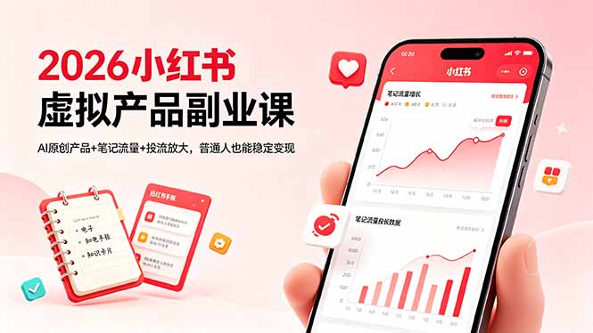 2026小红书虚拟产品副业课，AI原创产品+笔记流量+投流放大，普通人也能稳定变现-777网创网