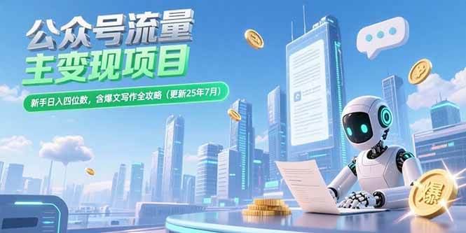 （15340期）公众号流量主变现项目，新手日入四位数，含爆文写作全攻略(更新25年7月)-777网创网