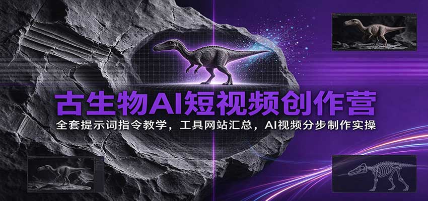 古生物AI短视频创作营:全套提示词指令教学,工具网站汇总,AI视频分步制作实操-777网创网