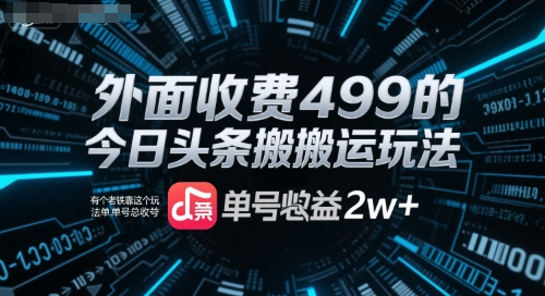 外面收费499的今日头条搬运玩法，有个老铁靠这个玩法单号总收益2w+-777网创网