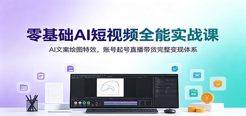 零基础AI短视频全能实战课：AI文案绘图特效，账号起号直播带货完整变现体系-777网创网