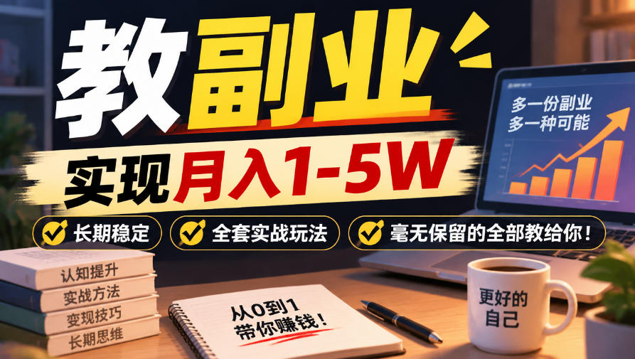 “教副业”实现月入1-5W,长期稳定,全套实战玩法毫无保留的全部教给你!【揭秘】-777网创网