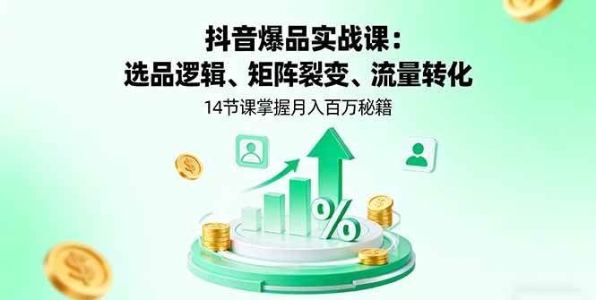 （16112期）抖音爆品实战课：选品逻辑、矩阵裂变、流量转化，14节课掌握月入百万秘籍-777网创网