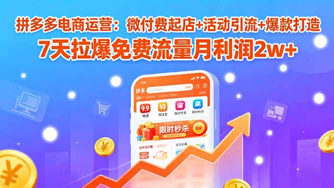 （15960期）拼多多电商运营：微付费起店+活动引流+爆款打造 7天拉爆免费流量月利润2w+-777网创网