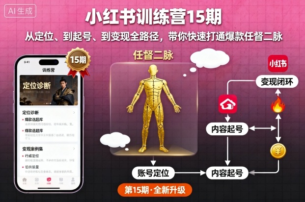 小红书训练营15期，从定位、到起号、到变现全路径，带你快速打通爆款任督二脉-777网创网