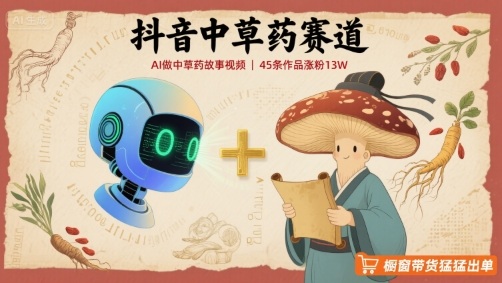 抖音中草药赛道，用AI做中草药故事视频，45条作品涨粉13W，橱窗带货猛猛出单