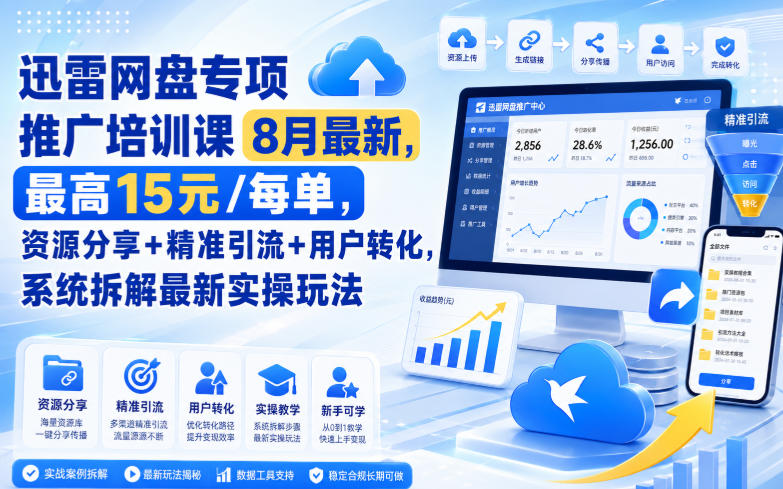 迅雷网盘专项推广培训课9月最新,最高15米/每单,资源分享+精准引流+用户转化,系统拆解最新实操玩法(更新0930)-777网创网