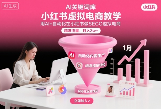 小红书虚拟电商项目,用AI+自动化在小红书做SEO虚拟电商,精准流量,月入3w+-777网创网