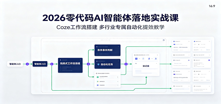 2026零代码AI智能体落地实战课：Coze工作流搭建，多行业专属自动化提效教学-777网创网
