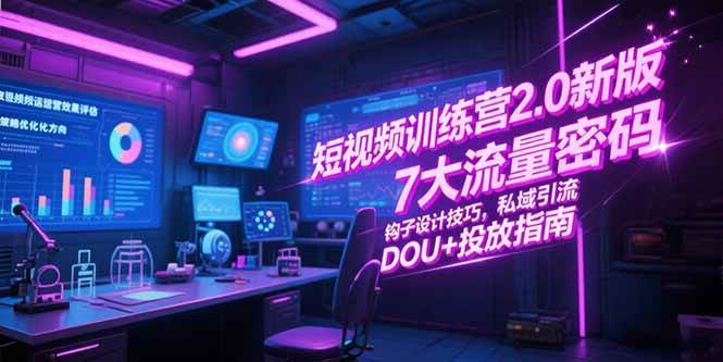 （15255期）短视频训练营2.0新版，7大流量密码/钩子设计技巧/私域引流/DOU+投放指南-777网创网