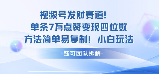 视频号发财赛道单条7W点赞变现四位数方法简单易复制小白玩法-777网创网