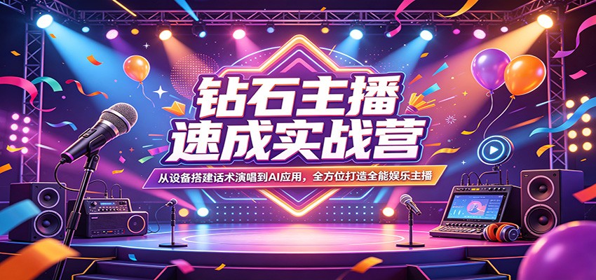钻石主播速成实战营：从设备搭建话术演唱到AI应用，全方位打造全能娱乐主播-777网创网