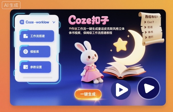 Coze扣子工作流一键生成童话皮克斯风格立体书视频，保姆级工作流搭建教程-777网创网