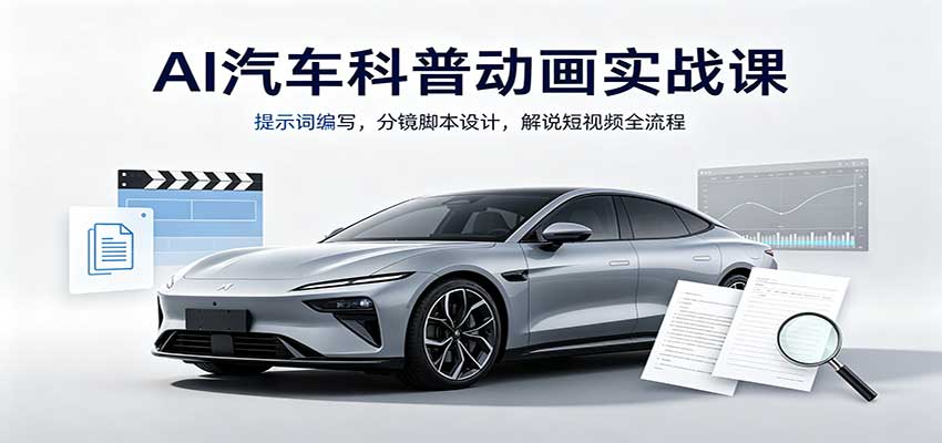 AI汽车科普动画实战课：提示词编写，分镜脚本设计，解说短视频全流程-777网创网