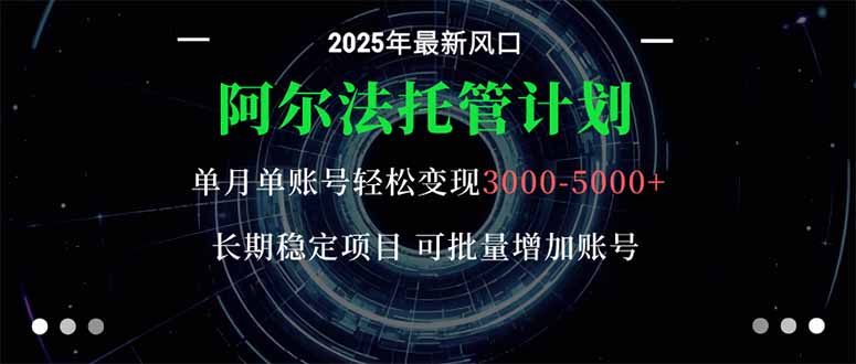 阿尔法托管计划 单账号月入3000-5000,长期稳定项目,新手小白轻松上手。-777网创网