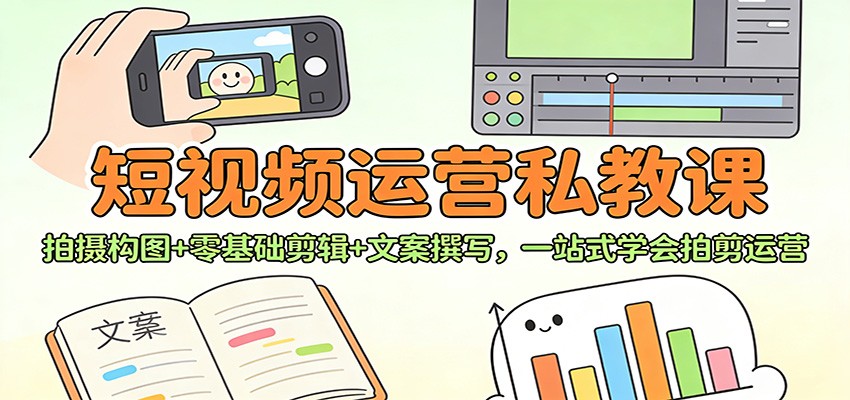 短视频运营私教课:拍摄构图+零基础剪辑 +文案撰写,一站式学会拍剪运营 短视频运营私教课:拍摄构图+零基础剪辑 +文案撰写,一站式学会拍剪运营