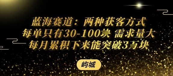 蓝海赛道：两种获客方式每单只有30-100米 需求量大每月累积下来能突破3W-777网创网