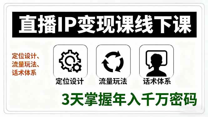 （16065期）直播IP变现课线下课，定位设计、流量玩法、话术体系，3天掌握年入千万密码-777网创网