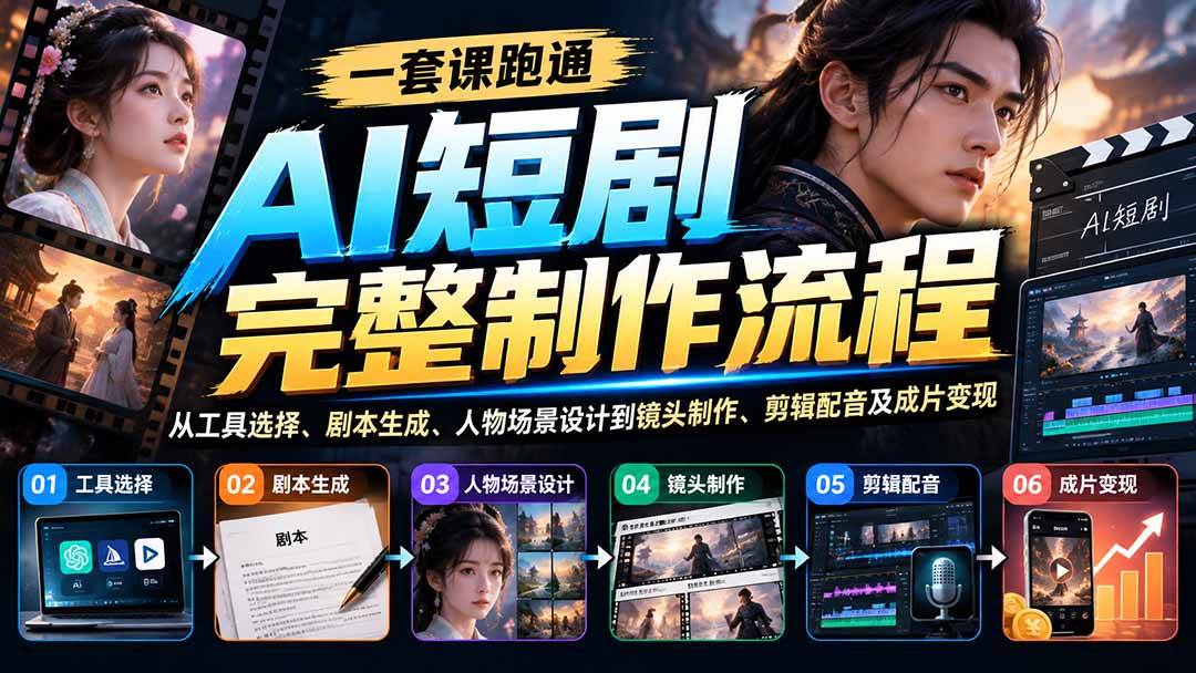(20742期)一套课跑通AI短剧完整制作流程:从工具选择、剧本生成、人物场景设计到镜头制作、剪辑配音及成片变现-777网创网