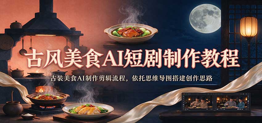 古风美食AI短剧制作教程:古装美食AI制作剪辑流程,依托思维导图搭建创作思路-777网创网