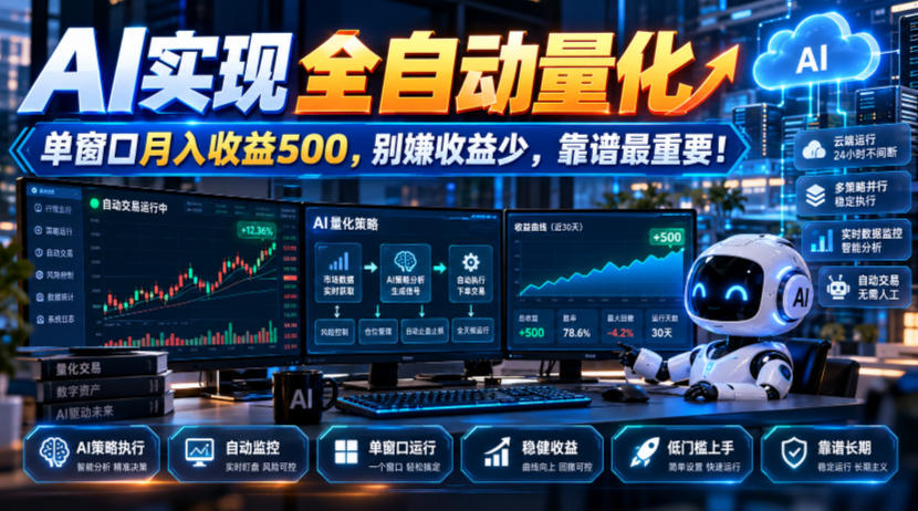 AI实现全自动量化,单窗口月入收益500,别嫌收益少,靠谱最重要!【揭秘】-777网创网